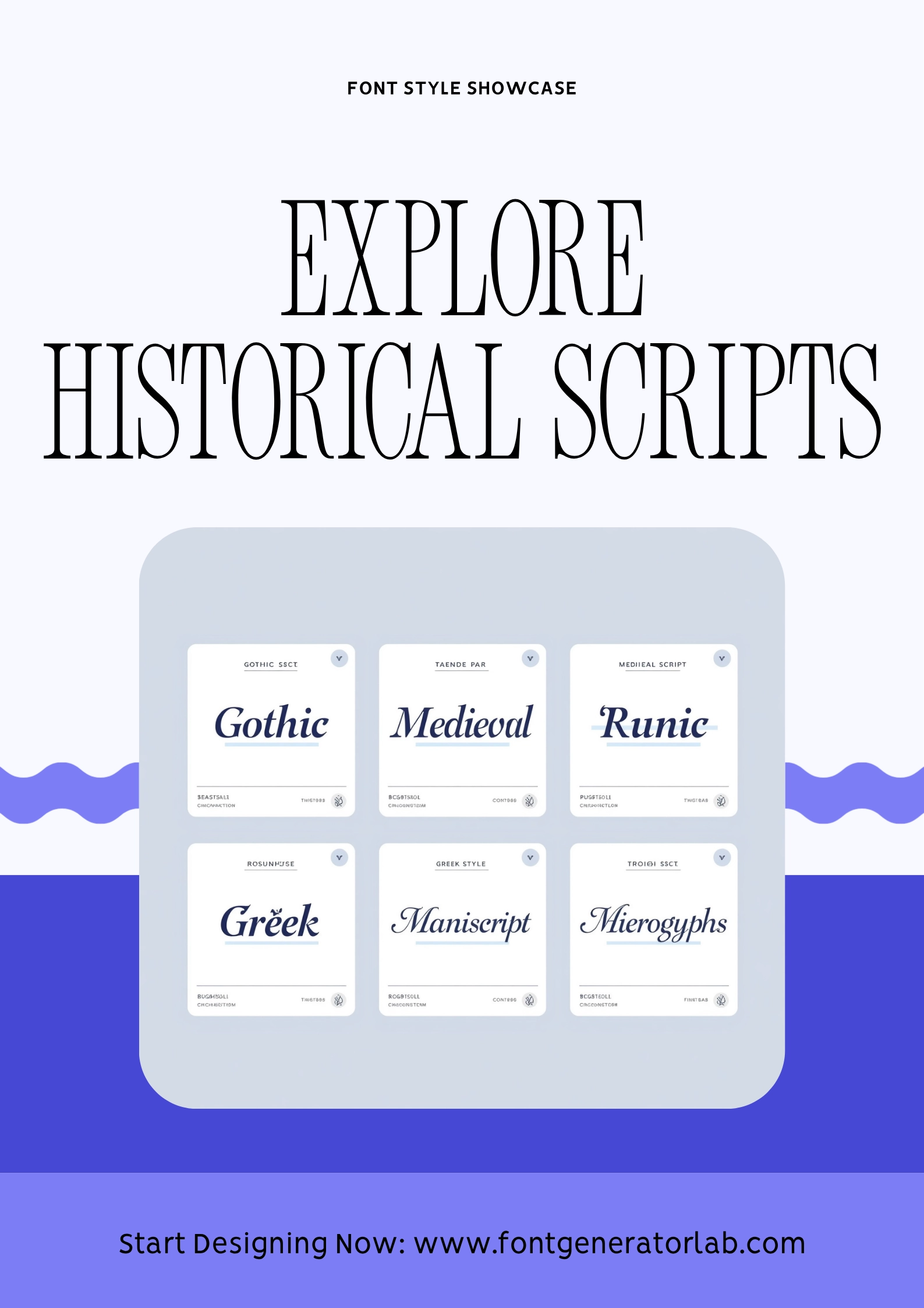 Historical and fantasy font style categories: Gothic, Medieval Script, Runic, Greek-Style, Cursive Manuscript, Hieroglyphic-Inspired