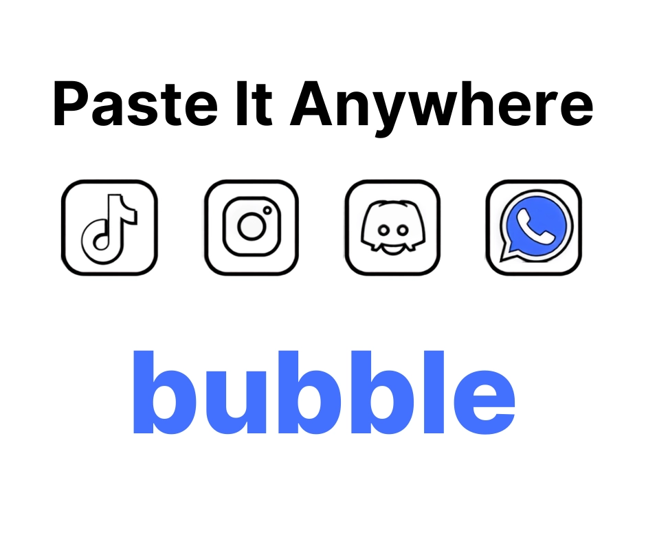 Icons for TikTok, Instagram, Discord, and WhatsApp next to sample bubble style text
