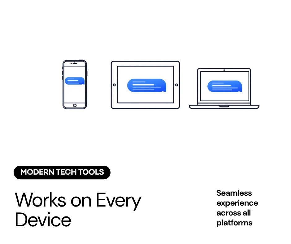 Smartphone, tablet, and laptop each displaying bubble style text, showing cross-device compatibility
